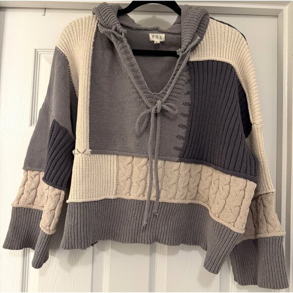 POL Women's Bohemian Color Block Patchwork Sweater Hoodie Size Medium - Picture 1 of 6